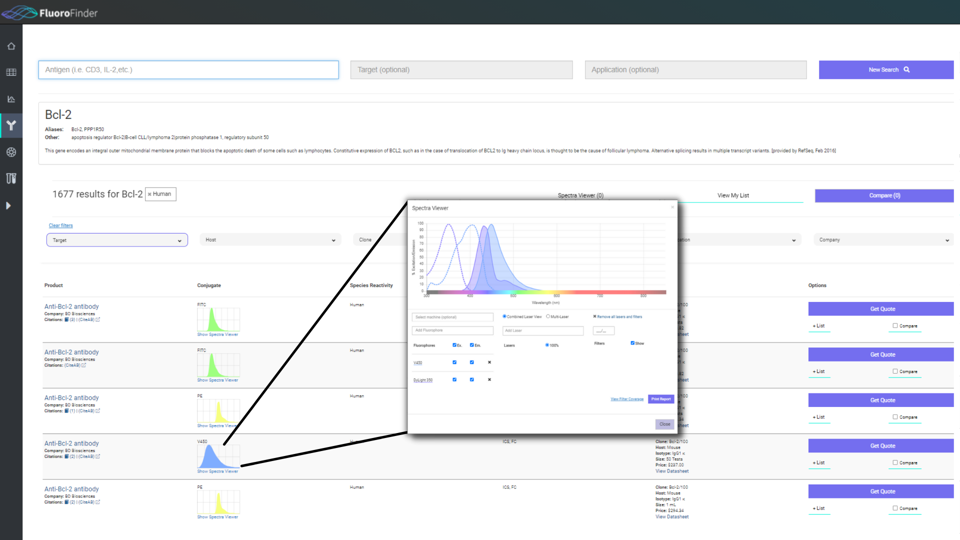 Tools screenshots (4) Antibody search example on FluoroFinder
